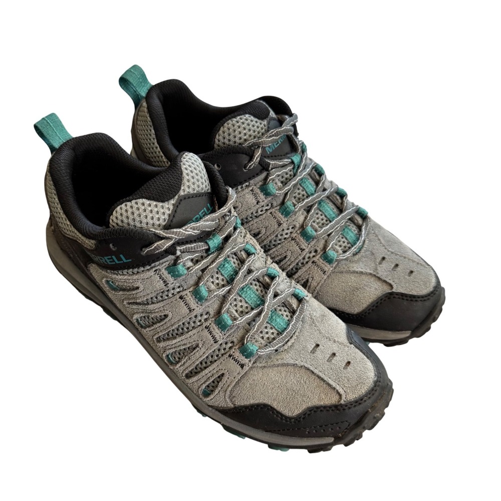 Merrell Alverstone Womens Hiking Shoes Grey Teal Suede Mesh J135676 Size 9